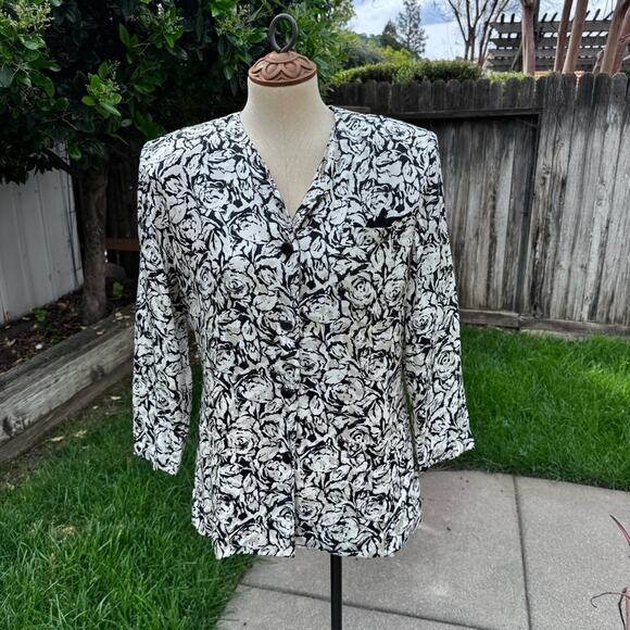 Vintage St. Gillian Petites 100% Silk Jacket Abstract Floral Women's Size 12 - Picture 1 of 12